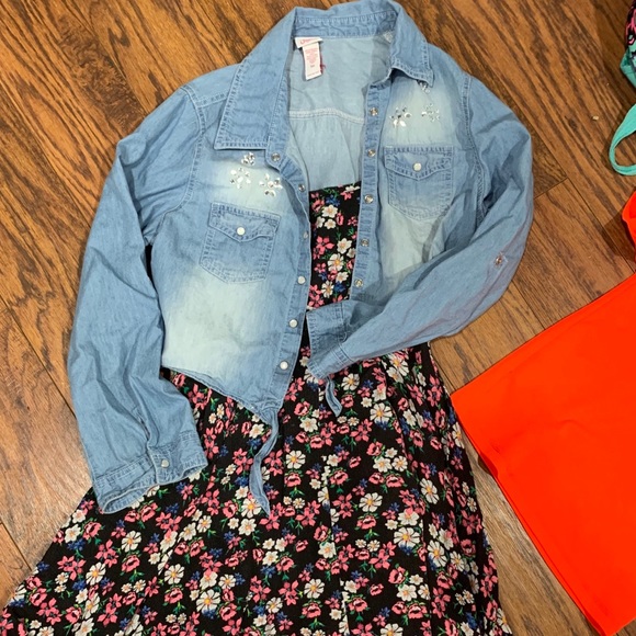 Justice Flower Dress with Jean Jacket - Picture 2 of 3